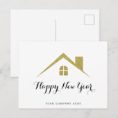 Gold Glitter Happy Nieuwjaar onroerend goed Briefkaart (Voorkant / Achterkant)