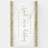 Gold Glitter Happy Nieuwjaarsnaam wit Spandoek (Verticaal)