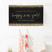 Gold Glitter Happy Nieuwjaarsnaam zwart Spandoek (Insitu)