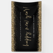 Gold Glitter Happy Nieuwjaarsnaam zwart Spandoek (Verticaal)