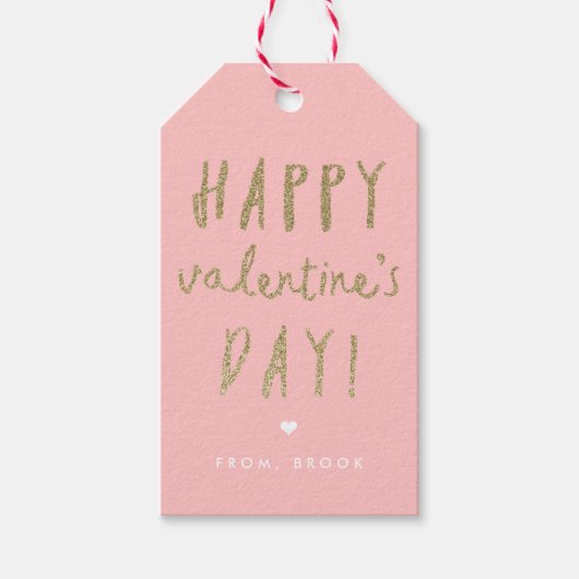 Gold Glitter Happy Valentijnsdag Cadeaulabel (Voorkant)