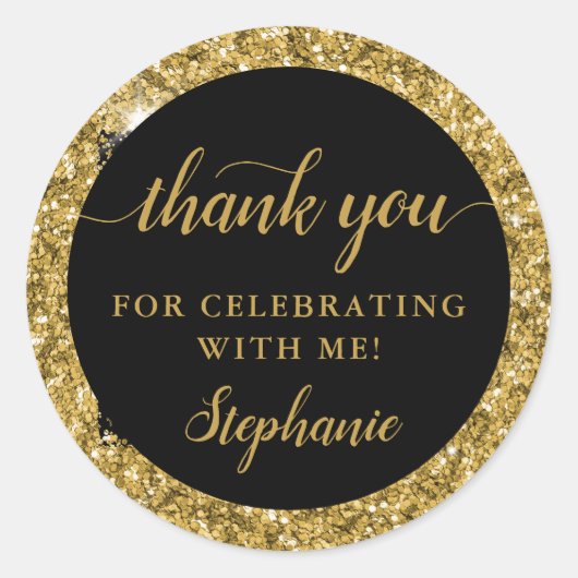 Gold Glitter Hartelijk dank voor de feestdag Ronde Sticker (Voorkant)