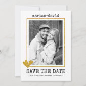 Gold glitter hartigt de schrijfmachine brutfoto save the date (Voorkant)