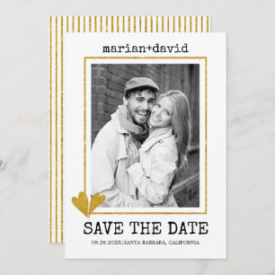 Gold glitter hartigt de schrijfmachine brutfoto save the date
