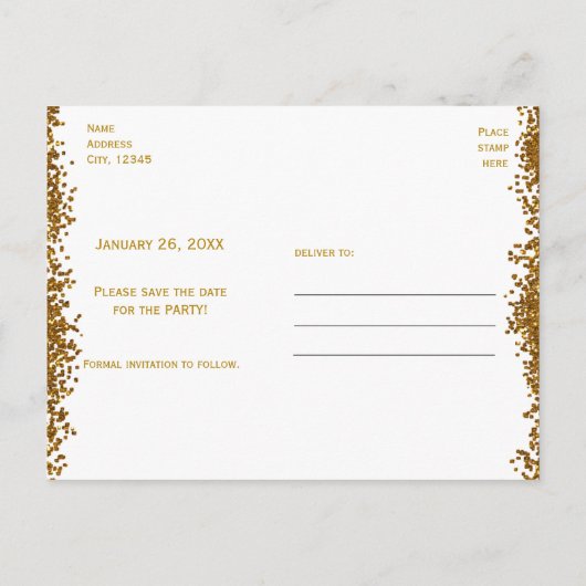 Gold Glitter Heart 15 Quinceincera Bewaar de datum Aankondigingskaart (Achterkant)