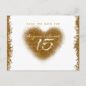 Gold Glitter Heart 15 Quinceincera Bewaar de datum Aankondigingskaart (Voorkant)