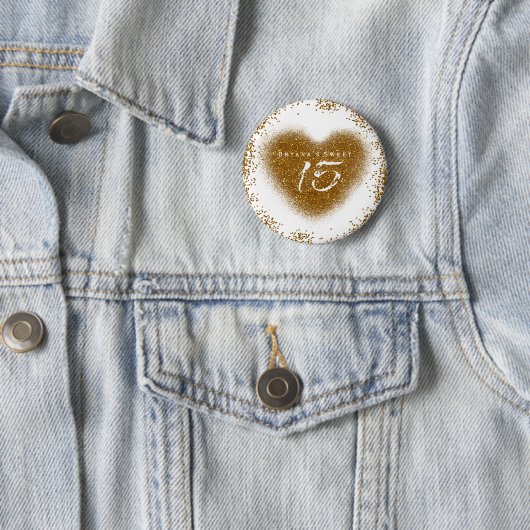 Gold Glitter Heart 15 Quinceincera Birthday Pin Ronde Button 5,7 Cm (In situ)