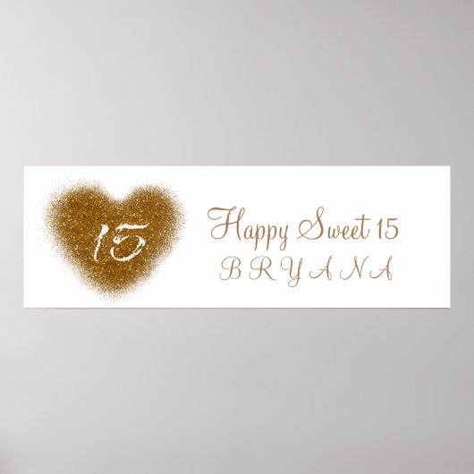 Gold Glitter Heart 15 Quinceincera Party Banner Poster (Voorkant)