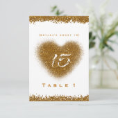 Gold Glitter Heart 15 Quinceincera Table Number Kaart (Staand voorkant)