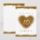 Gold Glitter Heart 15 Quinceincera Table Number Kaart (Voorkant / Achterkant)