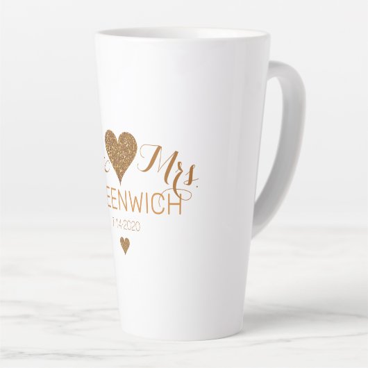 Gold Glitter Heart Couple Large Latte Mok (Rechterhoek)