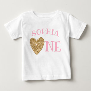 Gold Glitter Heart Cute Girl Eerste verjaardag