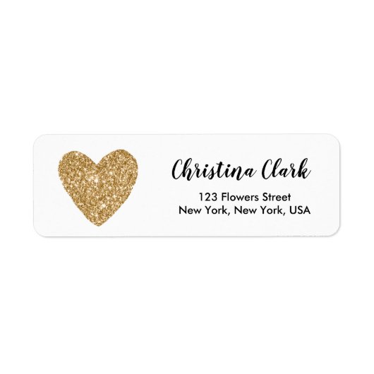 Gold Glitter Heart Cute Personated Custom Etiket (Voorkant)