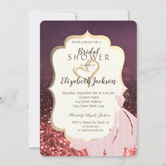 Gold Glitter Heart, Dress Bokeh Vrijgezellenfeest Kaart (Voorkant)