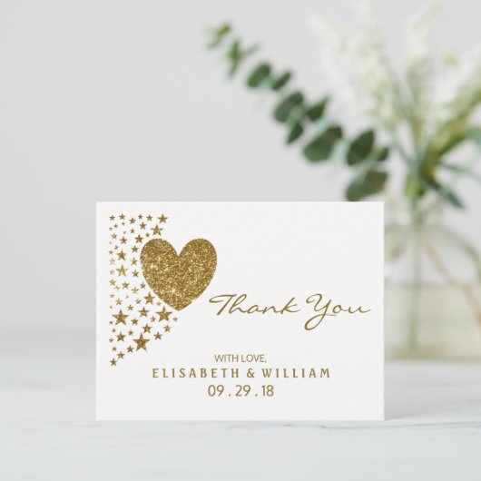 Gold Glitter Heart en Stars Weddenschap Hartelijk Briefkaart (Staand voorkant)