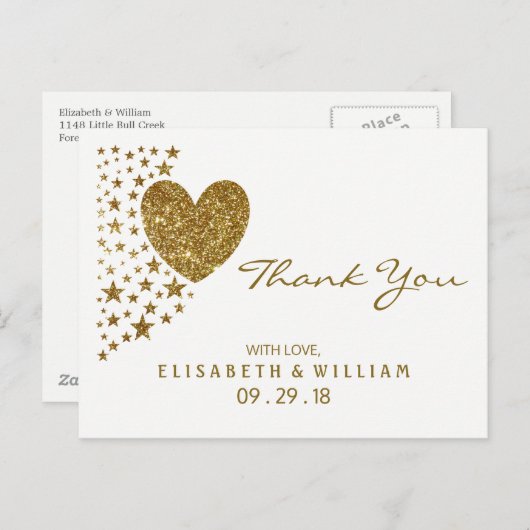 Gold Glitter Heart en Stars Weddenschap Hartelijk Briefkaart (Voorkant / Achterkant)