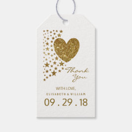 Gold Glitter Heart en Stars Wedding Cadeaulabel