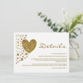 Gold Glitter Heart en Stars Wedding Detail Informatiekaartje (Staand voorkant)