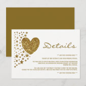 Gold Glitter Heart en Stars Wedding Detail Informatiekaartje (Voorkant / Achterkant)