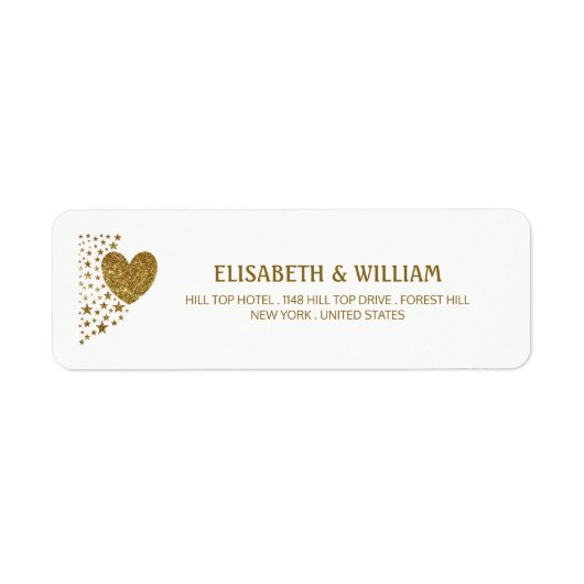 Gold Glitter Heart en Stars Wedding Etiket (Voorkant)