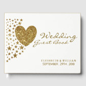 Gold Glitter Heart en Stars Wedding Gastenboek (Voorkant)