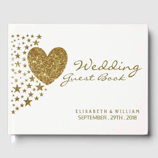Gold Glitter Heart en Stars Wedding Gastenboek (Voorkant)