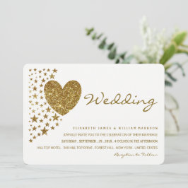 Gold Glitter Heart en Stars Wedding Kaart