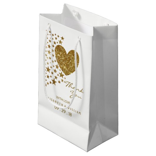 Gold Glitter Heart en Stars Wedding Klein Cadeauzakje (Voorkant Gekanteld)