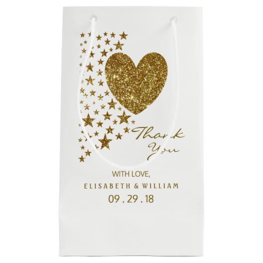 Gold Glitter Heart en Stars Wedding Klein Cadeauzakje (Voorkant)