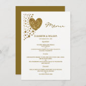 Gold Glitter Heart en Stars Wedding Menu (Voorkant / Achterkant)