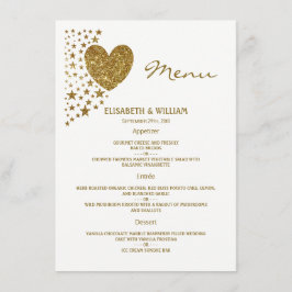 Gold Glitter Heart en Stars Wedding Menu