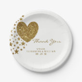 Gold Glitter Heart en Stars Wedding Papieren Bordje (Voorkant)