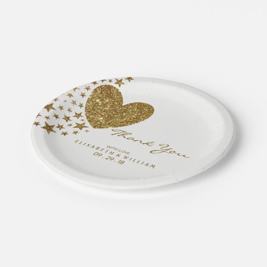 Gold Glitter Heart en Stars Wedding Papieren Bordje (Gekanteld)