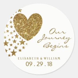 Gold Glitter Heart en Stars Wedding Ronde Sticker