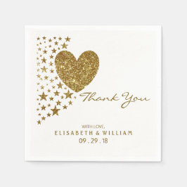 Gold Glitter Heart en Stars Wedding Servet