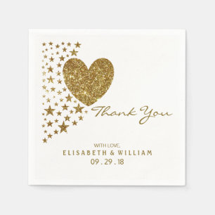Gold Glitter Heart en Stars Wedding Servet