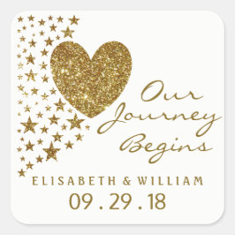 Gold Glitter Heart en Stars Wedding Vierkante Sticker