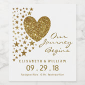 Gold Glitter Heart en Stars Wedding Wijn Etiket (Enkel label)