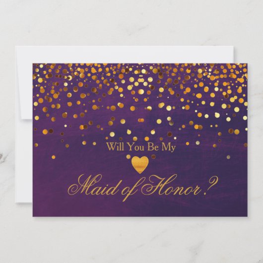 Gold Glitter Heart Faux maid of ere Invitation Kaart (Voorkant)