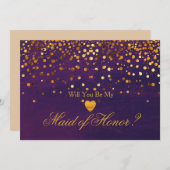 Gold Glitter Heart Faux maid of ere Invitation Kaart (Voorkant / Achterkant)