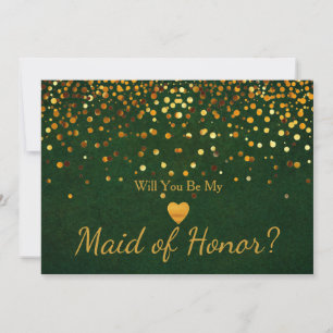 Gold Glitter Heart Faux maid of ere Invitation Kaart