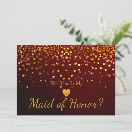 Gold Glitter Heart Faux maid of honor Kaart (Staand voorkant)