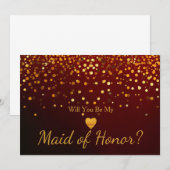 Gold Glitter Heart Faux maid of honor Kaart (Voorkant / Achterkant)