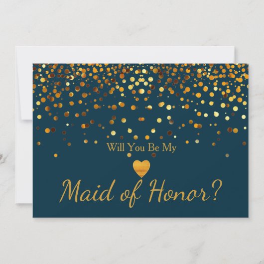 Gold Glitter Heart Faux maid of honor Kaart (Voorkant)