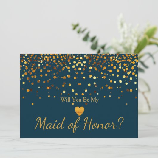 Gold Glitter Heart Faux maid of honor Kaart (Staand voorkant)