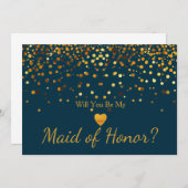 Gold Glitter Heart Faux maid of honor Kaart (Voorkant / Achterkant)