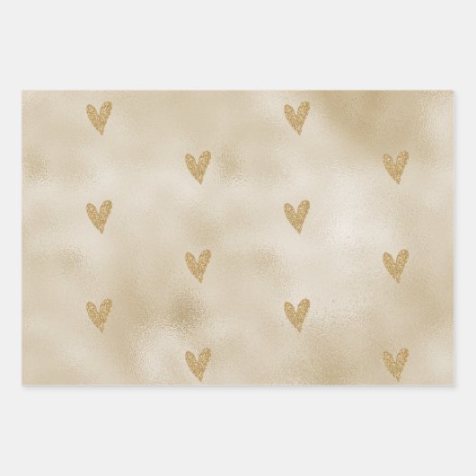 Gold Glitter Heart Inpakpapier Vel (Voorkant)
