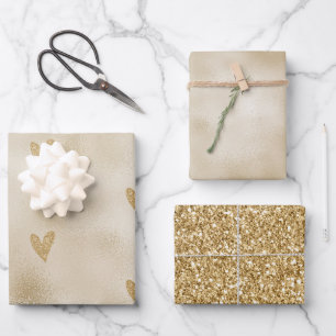 Gold Glitter Heart Inpakpapier Vel