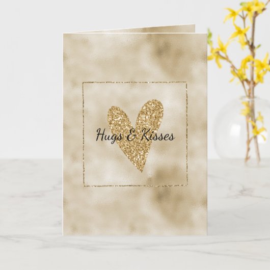 Gold Glitter Heart Kaart (Gele Bloem)