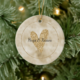 Gold Glitter Heart Keramisch Ornament